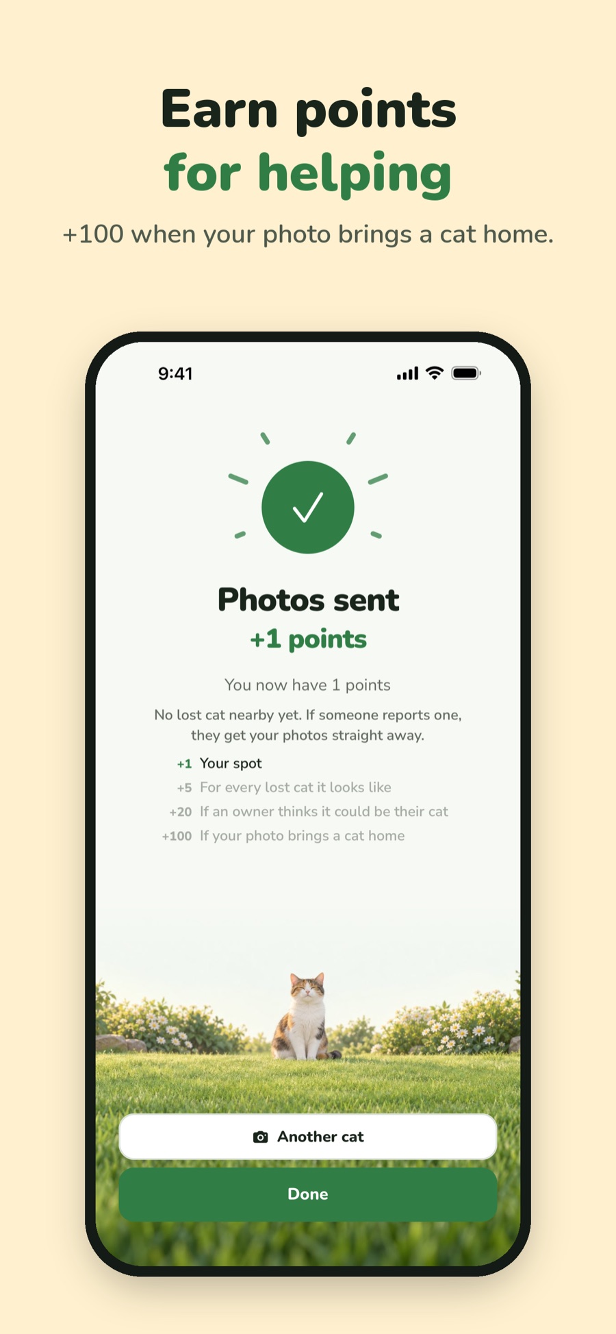 Photos sent, with points earned for helping