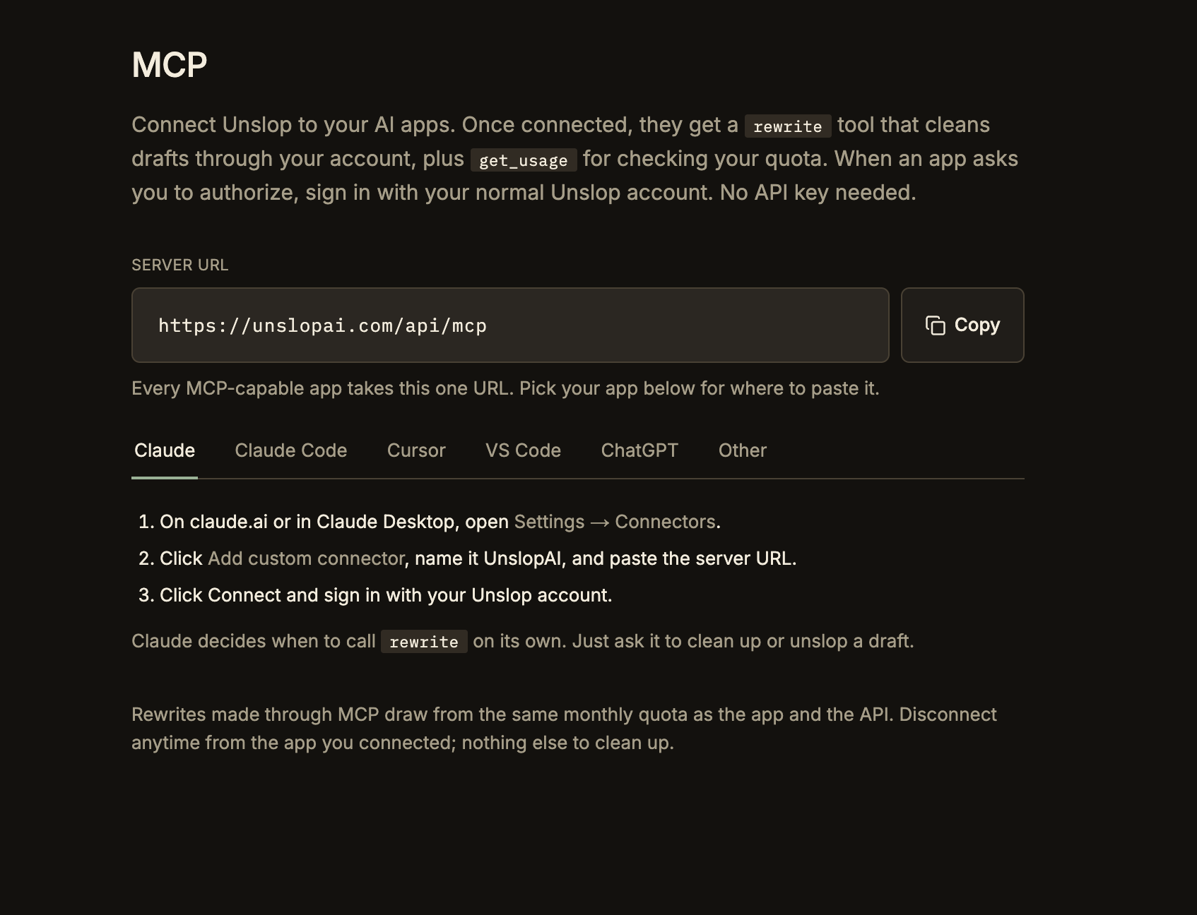MCP server running UnslopAI