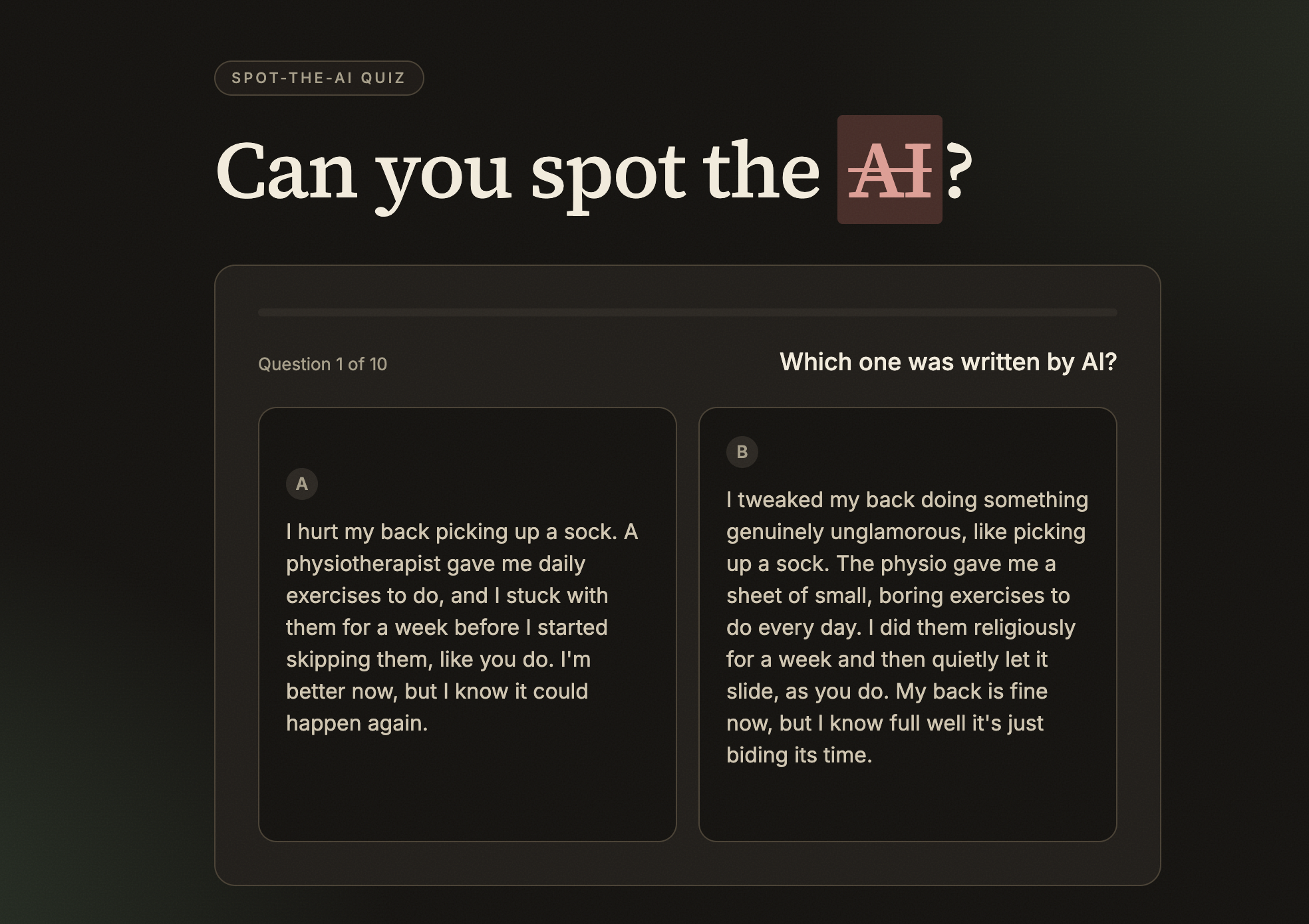 Quiz to find if text is written by AI